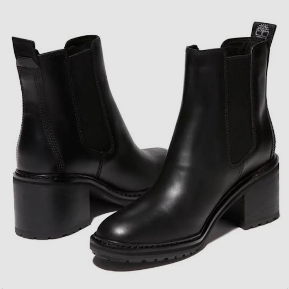 Timberland Sienna High Chelsea Pull On Boot in Black Leather Sz 9 Women's
